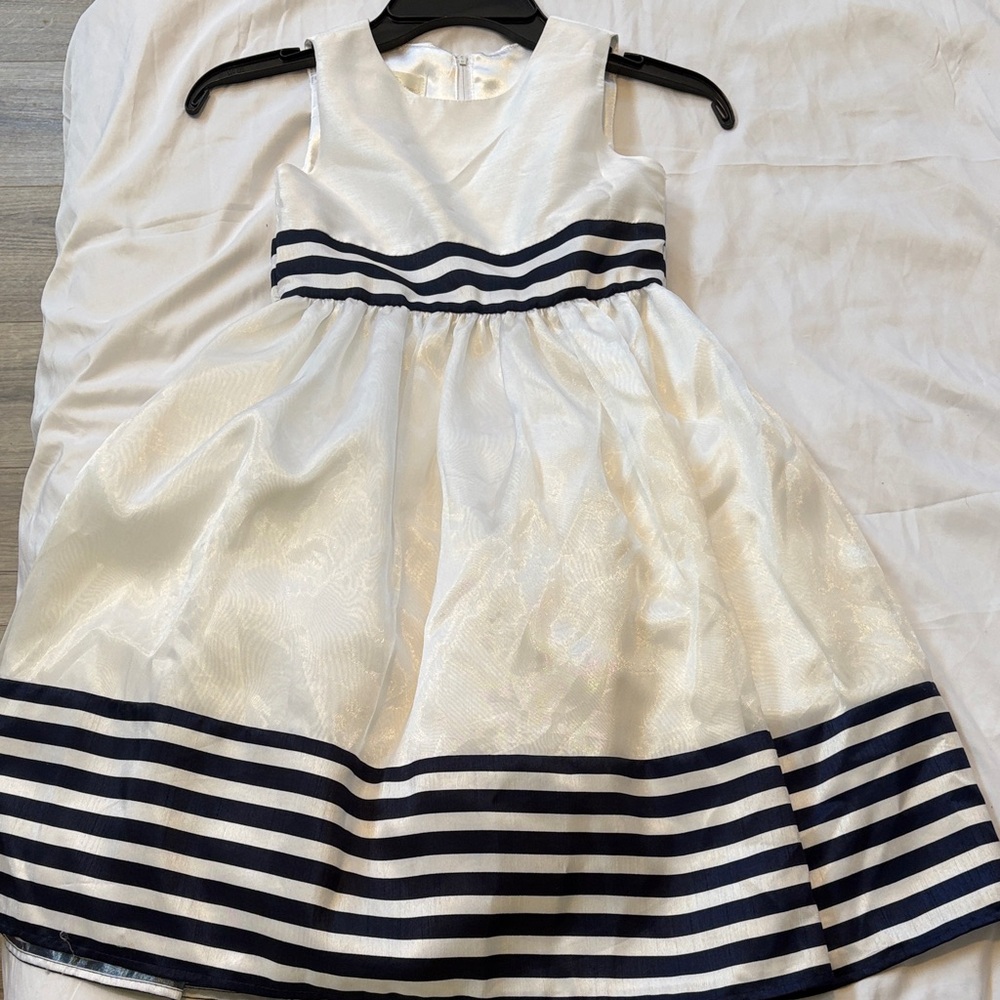 American Princess White and Navy Striped Formal Girls Dress
